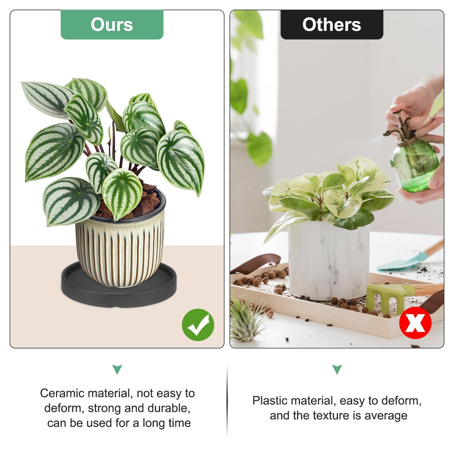 M METERXITY 2-Pack Ceramic Plant Saucer, 6.3 Inch Plant Water Catcher Tray, Plant Pot Saucers for Indoor/Outdoor Plants/Flower Drainage Drip Water Tray [Round Black]