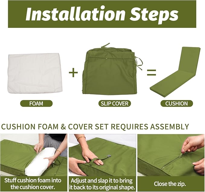 Outdoor Chaise Lounge Cushions for Patio, Waterproof Replacement Seat Cushions