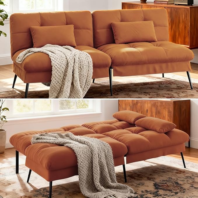 COMHOMA 72″ Futon Sofa Bed, Convertible Fabric Futons Couch