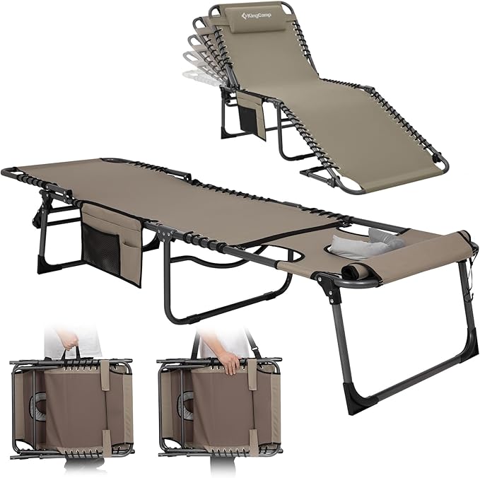 KingCamp Tanning Chair with Face Hole, Lounge Chairs Outdoor Folding Comfy