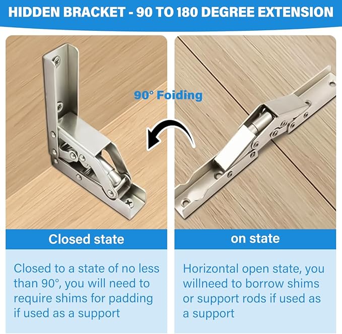 2 Pack Locking Hinge 0°-90°-180°, Folding Table Brackets, Heavy Duty Folding