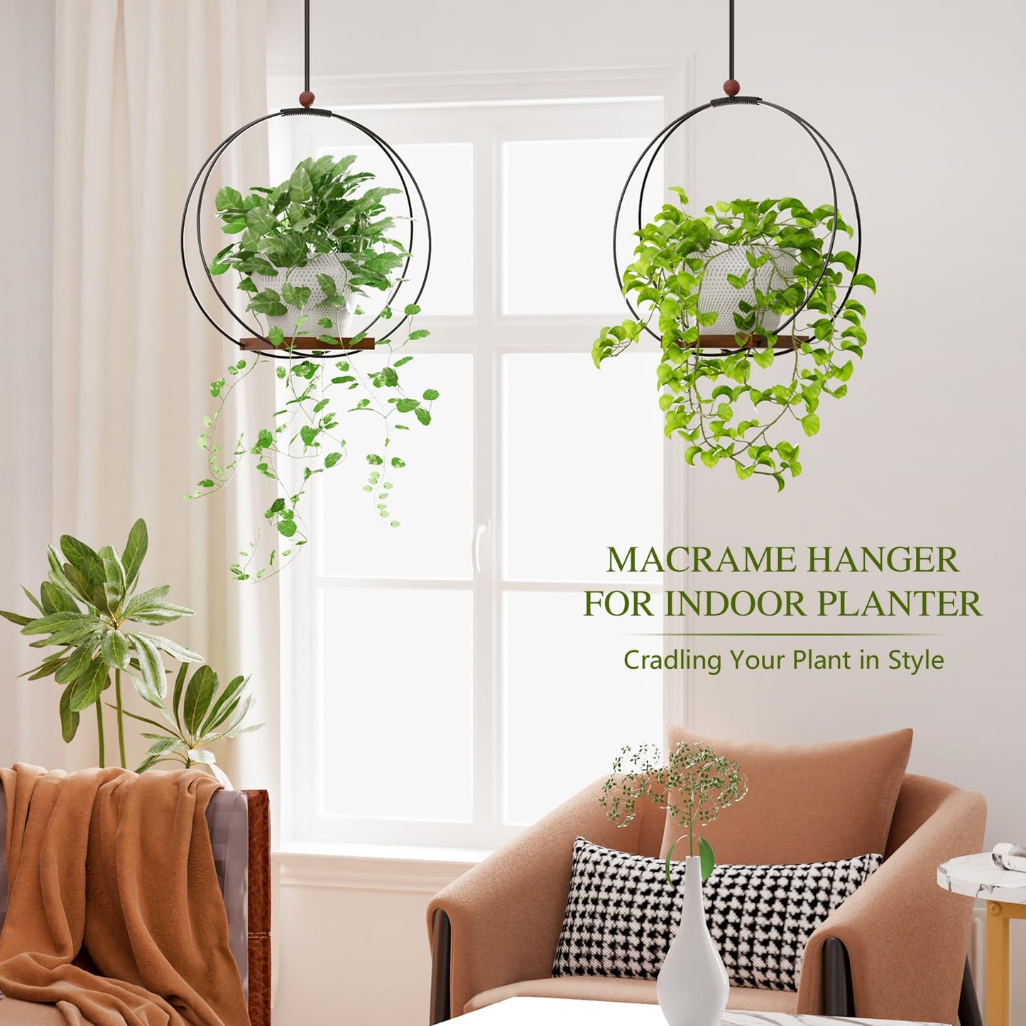 YXFOOR Hanging Planters for Indoor Plants: Macrame Plant Hanger with Sturdy Wood Base, Wall Ceiling Window Decor for Home Garden Patio Office, Housewarming Gift (Pot/Plant Not Included)