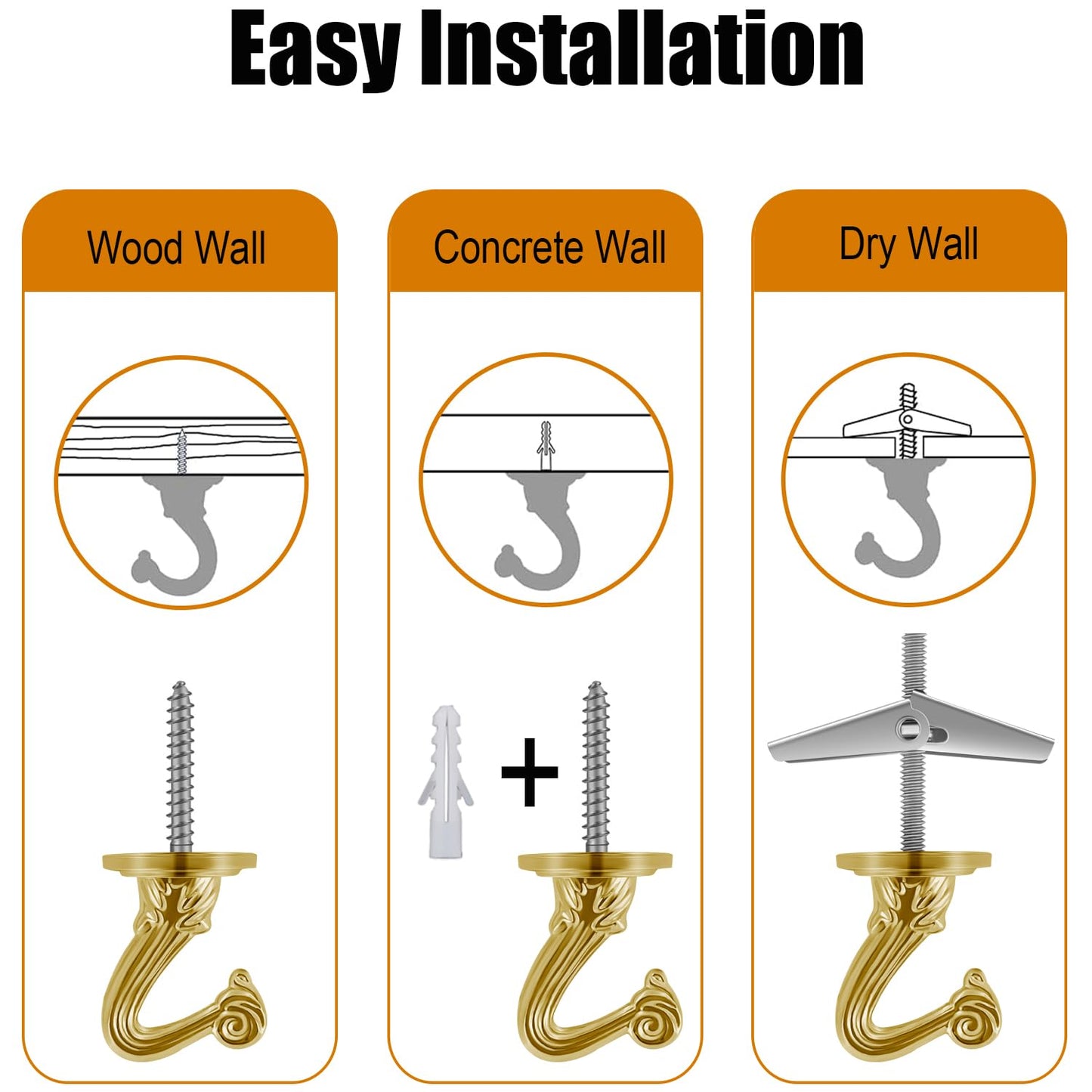 Omytie 12 Ft Heavy Duty Hanging Chain Kit with Connection Locks & Swag Ceiling Hooks for Lighting Fixture, Chandelier, Pendant, Lantern, Swag Lamp, Plant/Flower/Fruit Basket, Bird Feeder (Brass)
