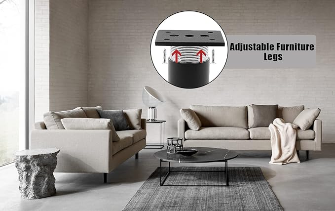 Set of 4 Furniture Legs 10 Inch, Adjustable Aluminum Alloy Cabinet Legs