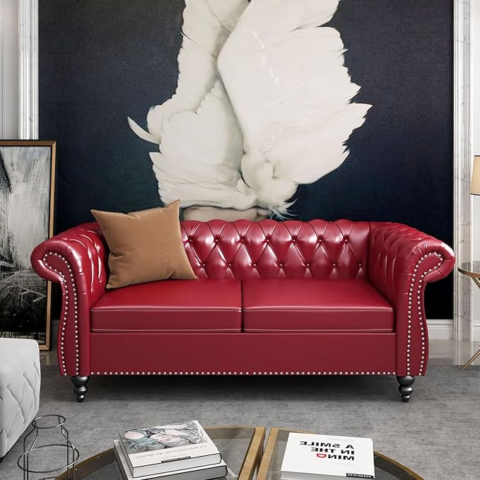 Mid-Century 2 Seater Sofa, Faux Leather Loveseat