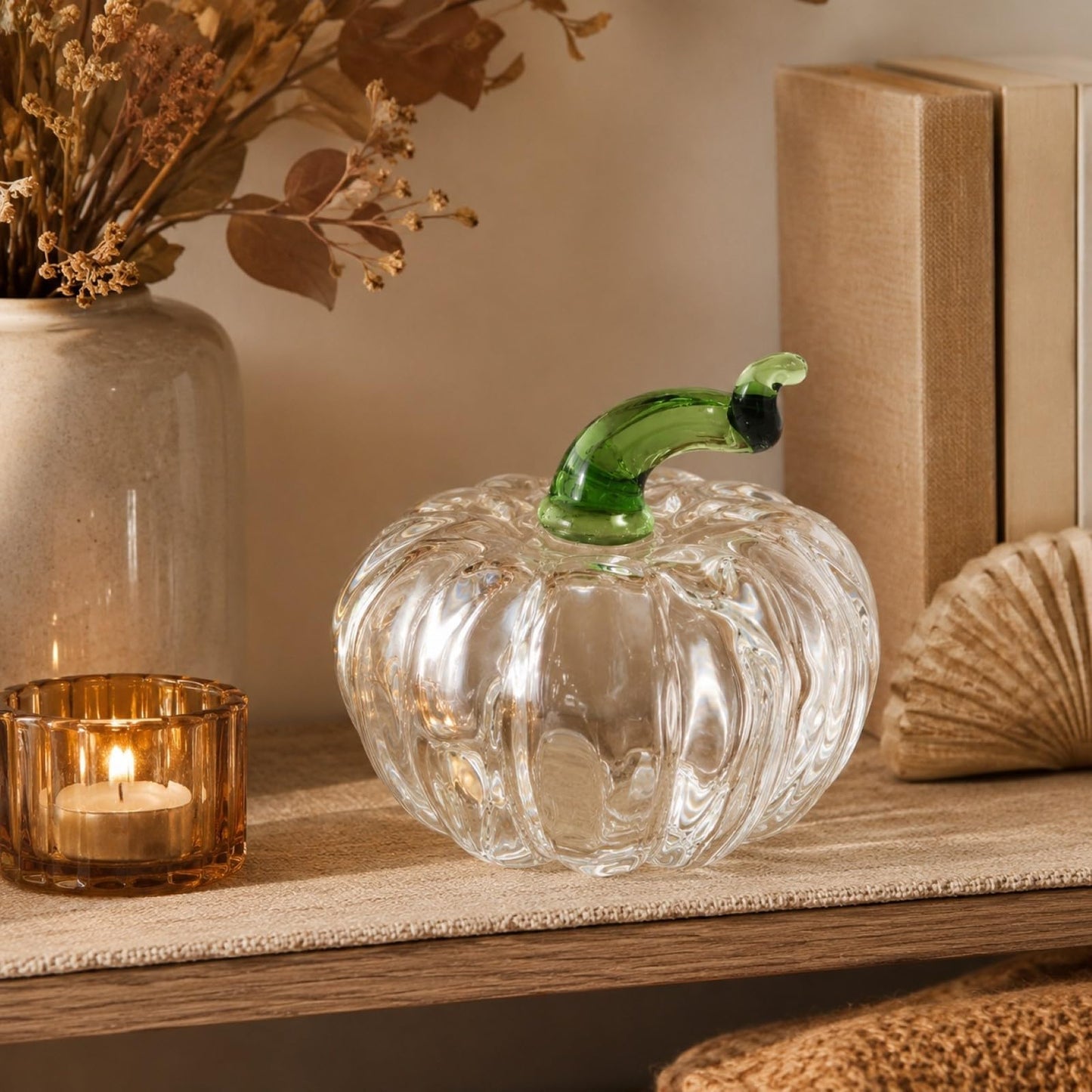 LOGOFUN Crystal Pumpkin Figurine Transparent Fall Table Craft Decor