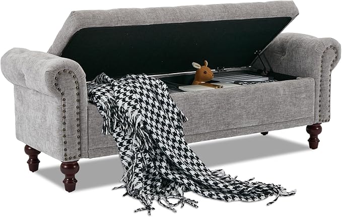 SOFTHION 58.1" Storage Bench Upholstered Chenille End of Bedroom Bed Bench
