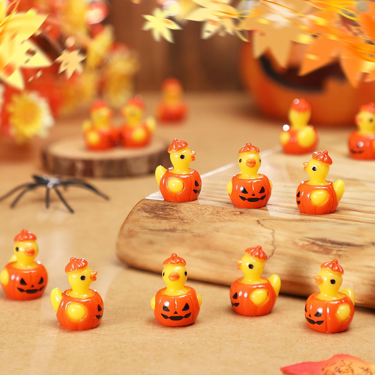 VioraWhite 50 Pcs Mini Resin Ducks Bulk Tiny Summer Themed Figurines Party Decor for DIY Miniature Landscape Birthday Gifts Aquarium Bonsai Potted Dollhouse Decor (Pumpkin)