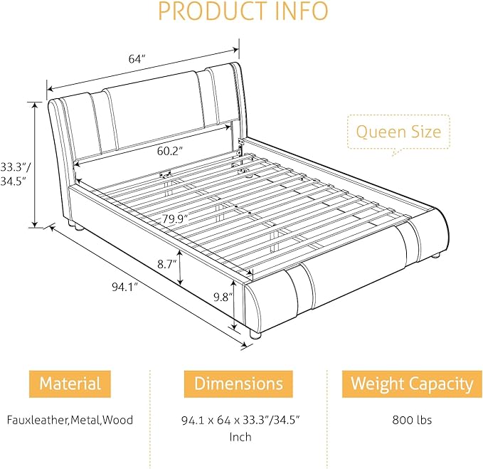 SHA CERLIN Queen Platform Bed Frame