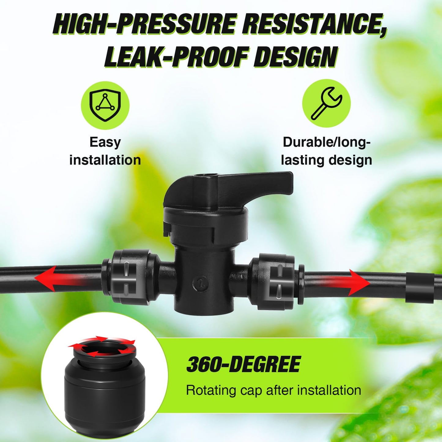 Bonviee 1/4 Inch Push-to-Connect Valves, 12 Pack – On/Off Flow Control for Drip Irrigation in Garden, Lawn, Greenhouse