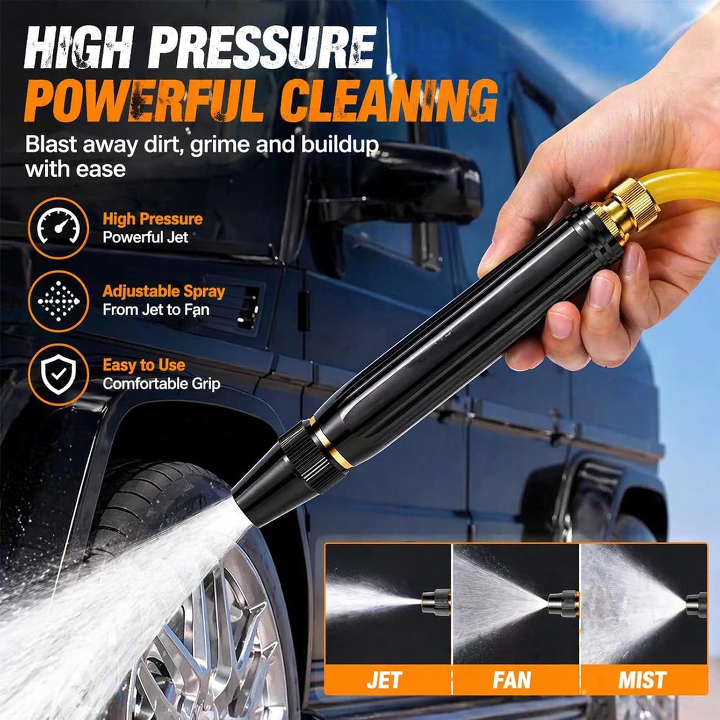 Home High-Pressure Car Wash Water Gun with Booster Nozzle, Home High-Pressure Car Wash Water Gun with Booster Nozzle and Hose, for Watering Plants and Vegetables, and Car Washing (2PCS)