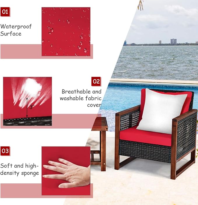 Tangkula 3 Pieces Patio Wicker Furniture Set, Rattan Outdoor Sofa Set