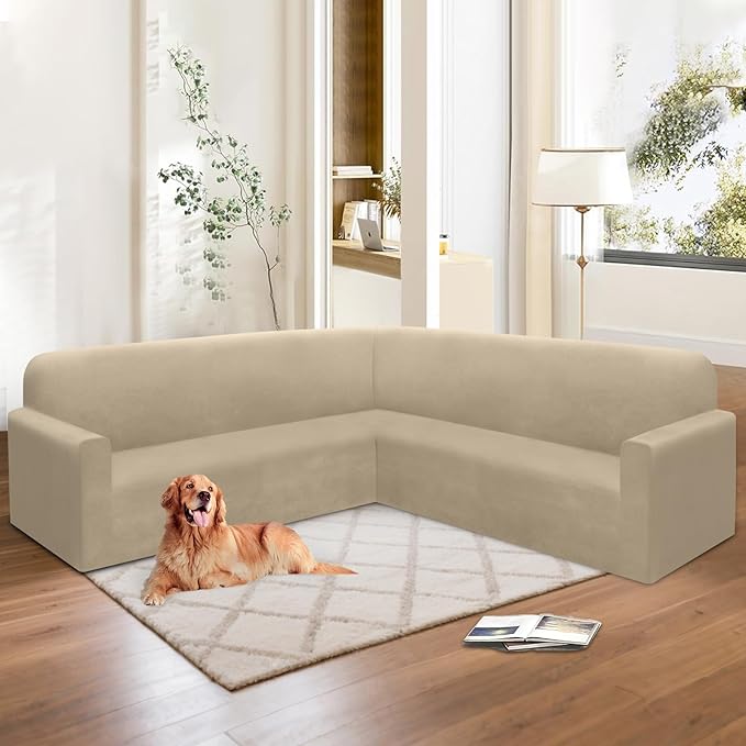 HDCAXKJ Corner Sectional Couch Covers Velvet Stretch L Shape Sofa Cover Soft