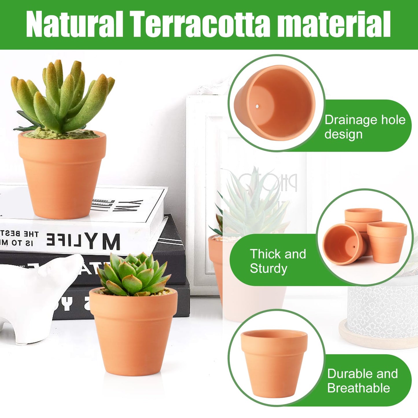 Baxrou Terra Cotta Pots, 24 Pack 3.15 Inch Mini Clay Pot with Drainage Holes,Cactus Flower Nursery Terracotta Pots for Indoor/Outdoor Succulent Plants, Crafts, Wedding Favor