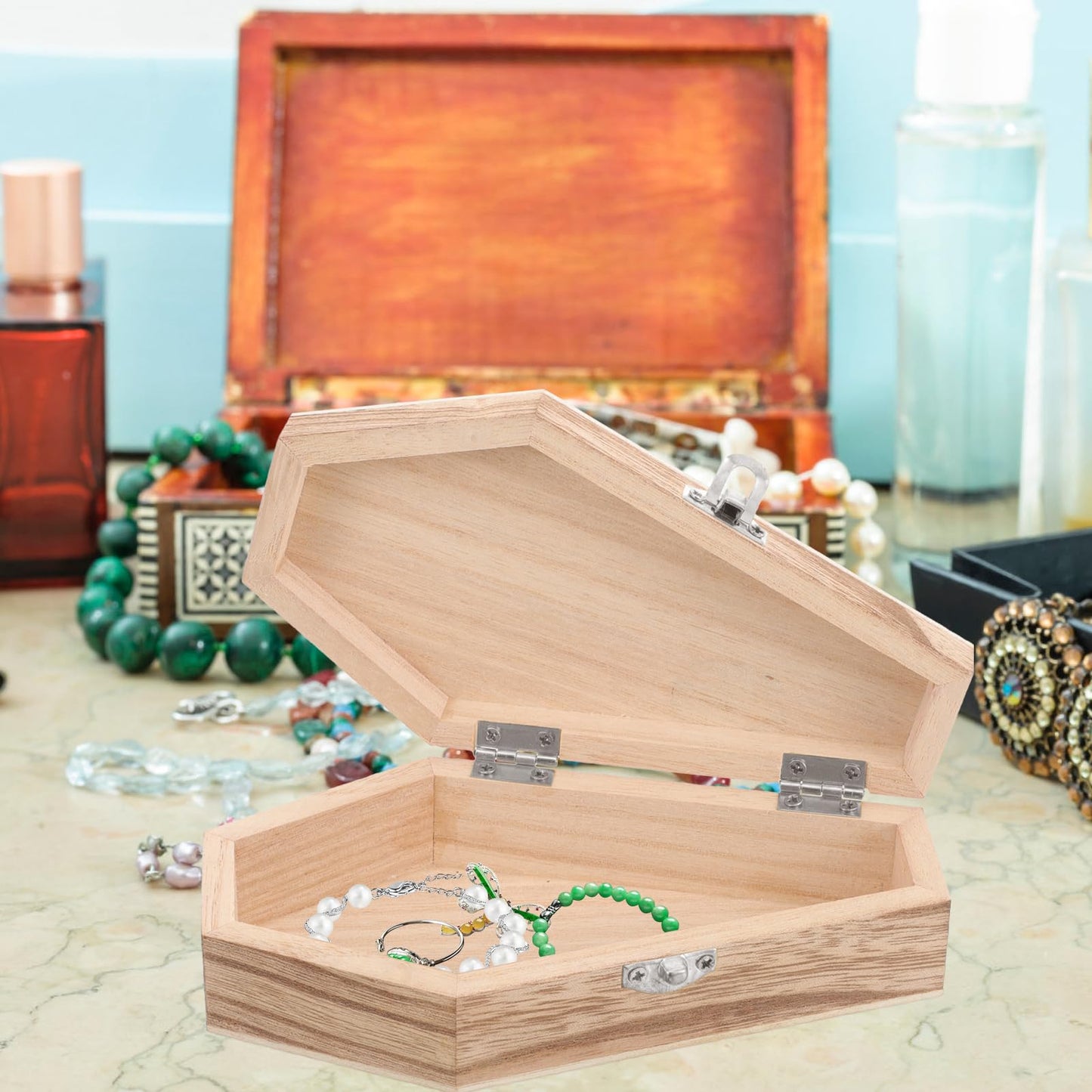 balacoo Mini Wooden Coffin Box 7in Unfinished Pine – Creepy Halloween Decor & Pet Keepsake Casket for Gothic Jewelry Display, Spooky Party Favor Tray, Cosplay Prop