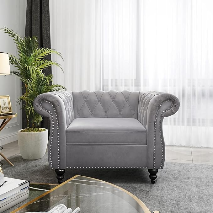 Mid-Century Sofa Chair, Velvet Accent Chair