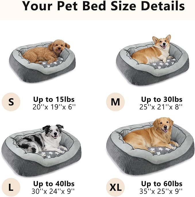 Dog Beds for Small Medium Dogs & Cats. Washable Pet Bed, Orthopedic Dog Sofa Bed, Soft Calming Sleeping Warming Puppy Bed (Star-Grey, Small-(20’’x 19’’x 6’’))