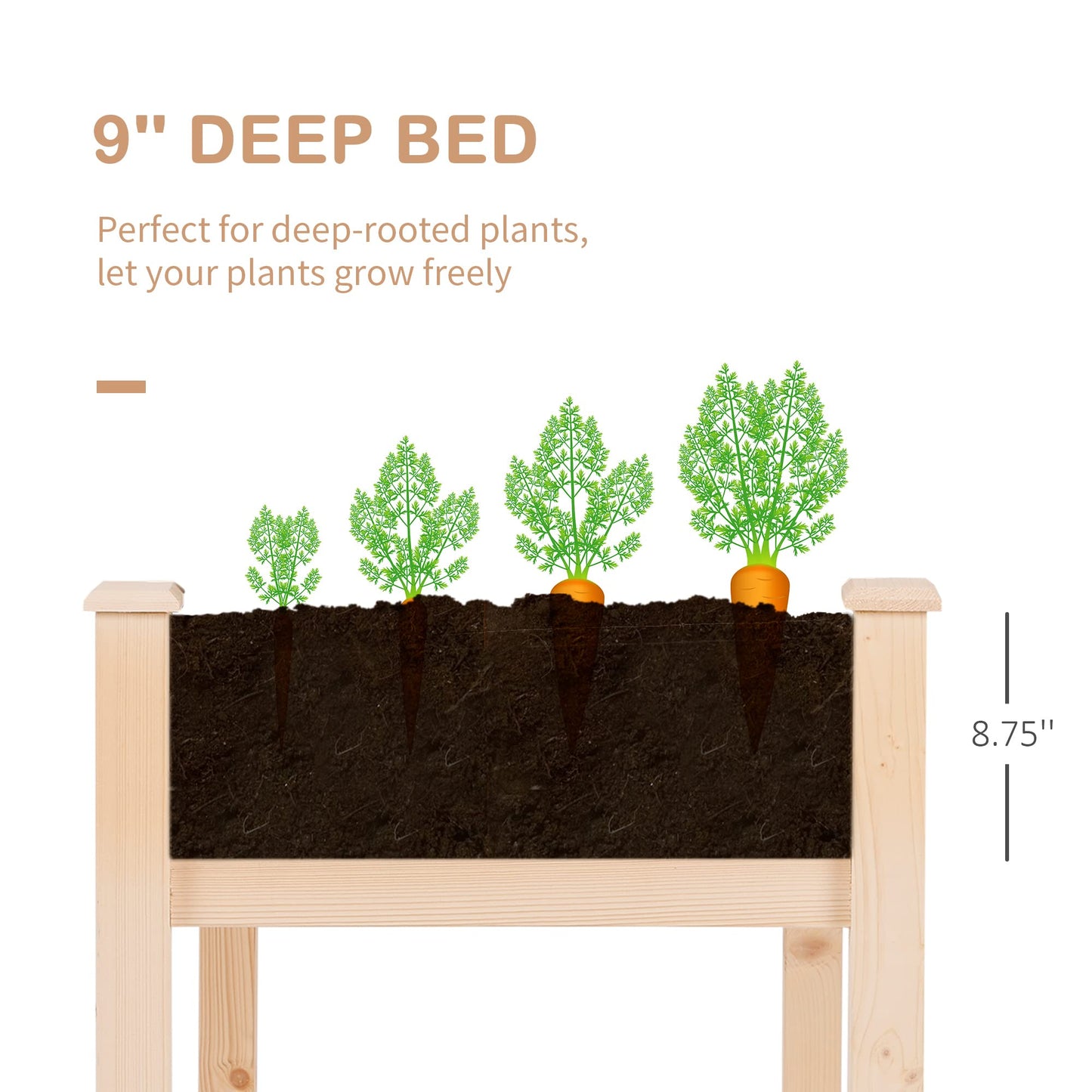 Outsunny Raised Garden Bed with Legs, 48" x 22" x 30", Elevated Wooden Planter Box, Self-Draining with Bed Liner for Vegetables, Herbs, and Flowers Backyard, Patio, Balcony Use, Natural