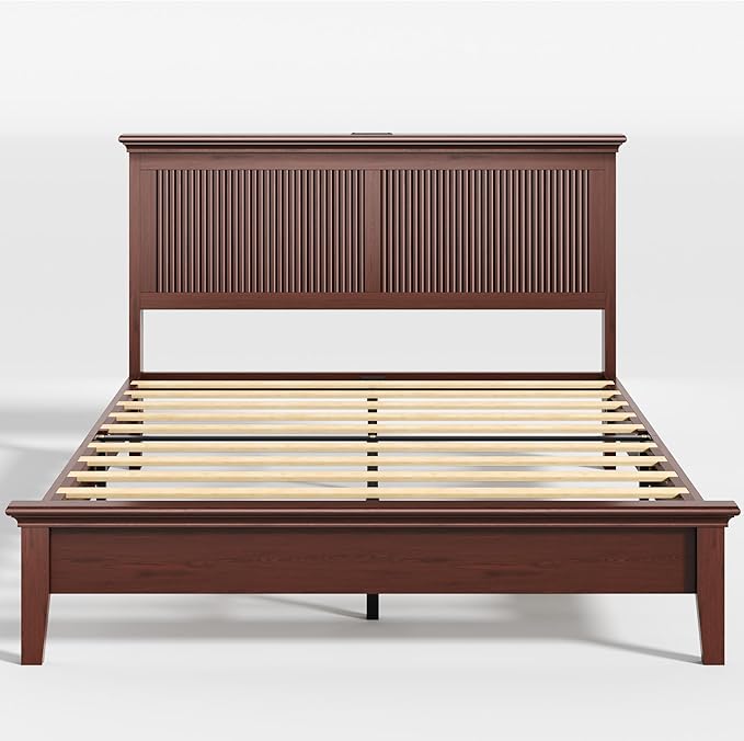 Lifezone Queen Bed Frame with Headboard, Solid Wood Bed Frame Queen Size with