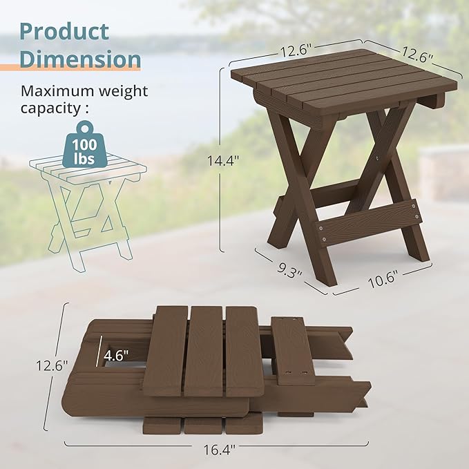 LUE BONA Small Outdoor Folding Side Table, HDPS Outside End Table