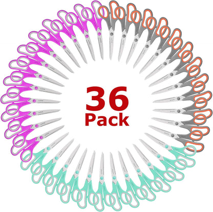 iBayam 8 '' Multipurpose Heavy Duty Scissors Bulk 36-Pack, 2.5mm Thickness Ultra Sharp Blade Shears with Comfort-Grip Handles for Household School Office Supplies, Right/Left Hand Tools