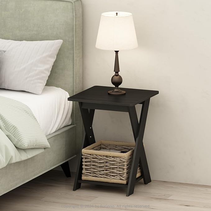 Furinno TIDUR Night Stand, Open Shelf Design X-Legs Nightstand, Criss-Crossed