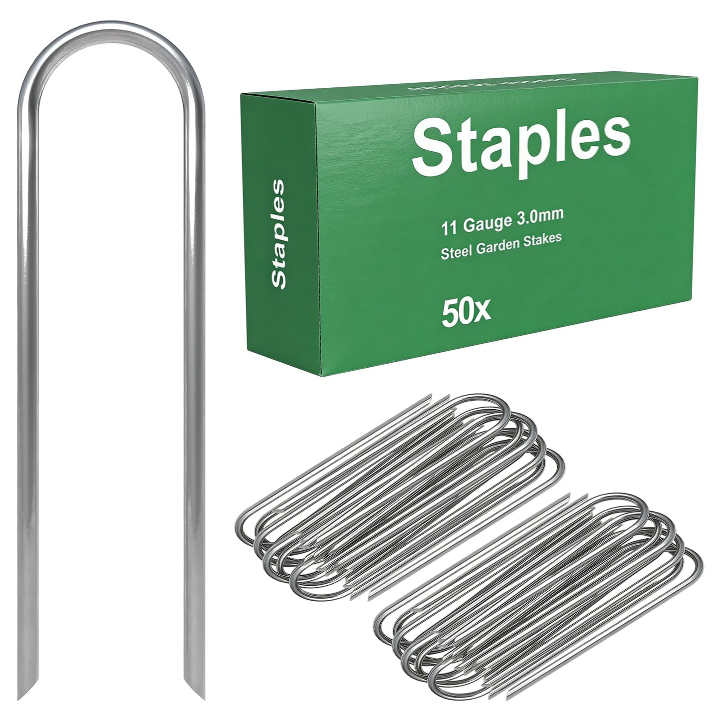 AAGUT 6 Inch Landscape Stakes 50 Pack Garden Drip Irrigation Tubing Stakes Heavy Duty 11 Gauge Galvanized Ground Staples Lawn U Hooks for Soaker Hose, Chicken Wire, Chain Link Fence, Dog Fence