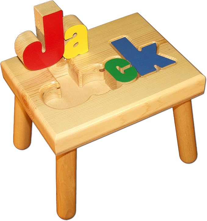 Damhorst Toys Personalized Wooden Child's Name Puzzle Stool Primary Colors