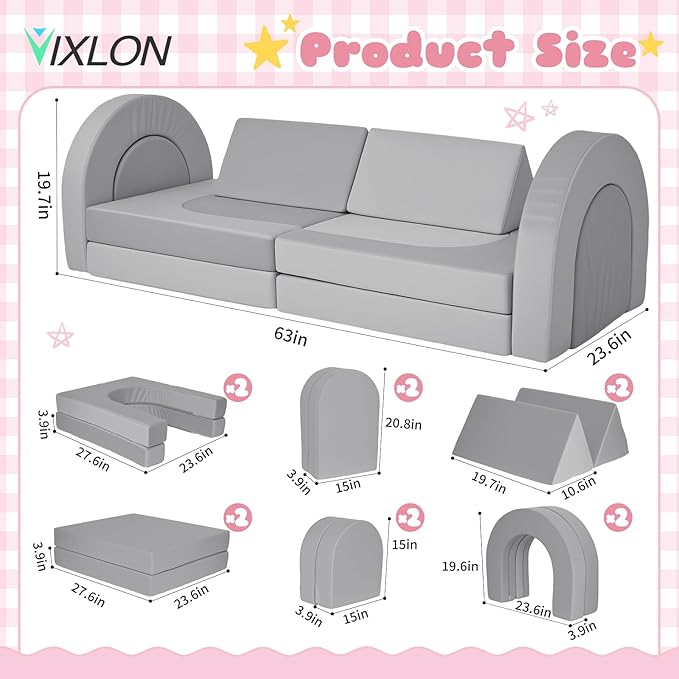 12 Pcs Modular Kids Play Couch, Toddler Couches That Fold Out, Plush Foam Chair