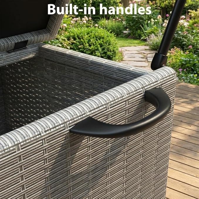 GarveeLife Medium Outdoor Wicker Storage Box, PE Rattan Patio Storage Chest