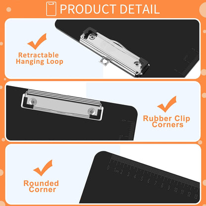Black Clipboards, PANDRI 12 Pack Plastic Black Clipboards with Low Profile Clip 12.5 x 9 Standard Letter Size Clipboard for classrooms Office