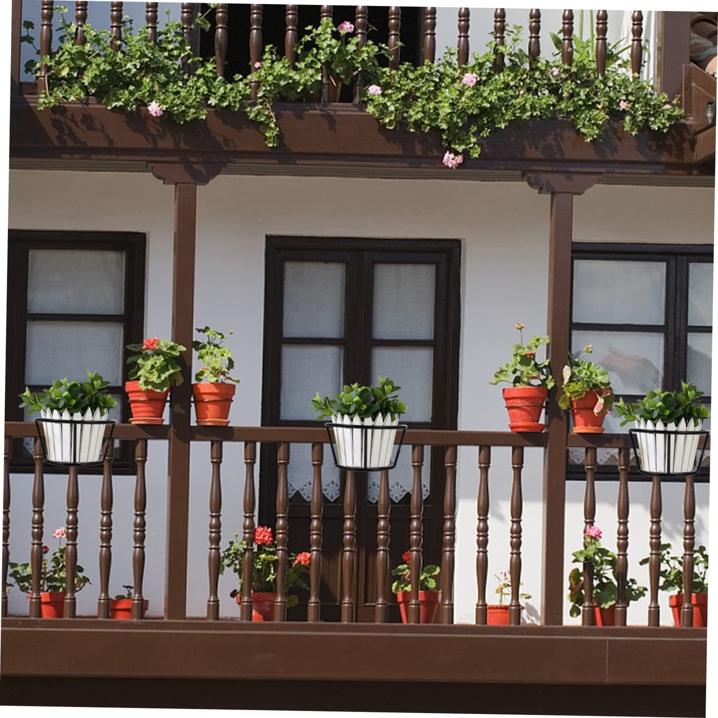 Healifty 2pcs Hanging Flower Pot Stand Iron Plant Rack for Balcony Railing Removable Storage Rack for Indoor Outdoor Potted Plants Sturdy Ventilated Flowerpot Holder Home Decor