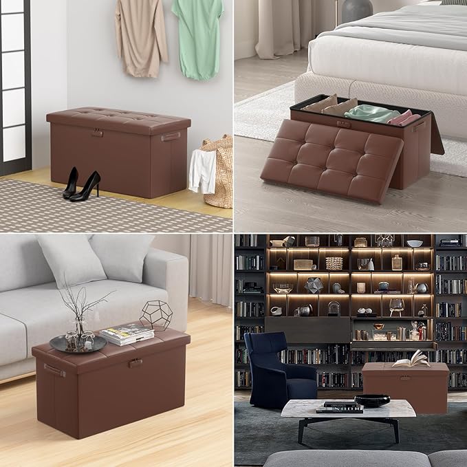 ENGPOW Storage Ottoman Bench, Fireproof Folding Bench