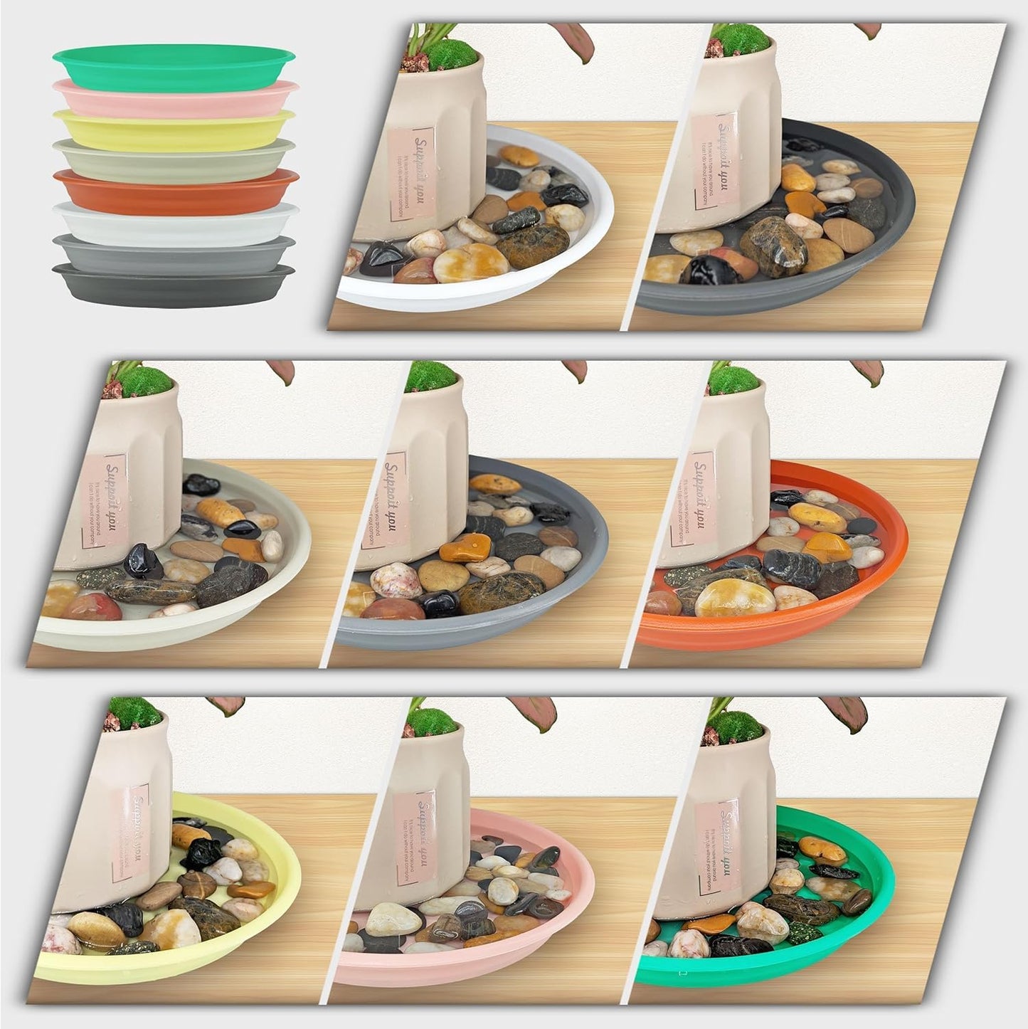 ECOESPTI 3Pcs Plant Saucer Tray, Heavy Duty Plastic Plant Drip Trays for Indoors and Outdoors, 6 8 10 12 14 16 inch Sizes, Flower Plant Water Tray Base (Dark Gray 12")