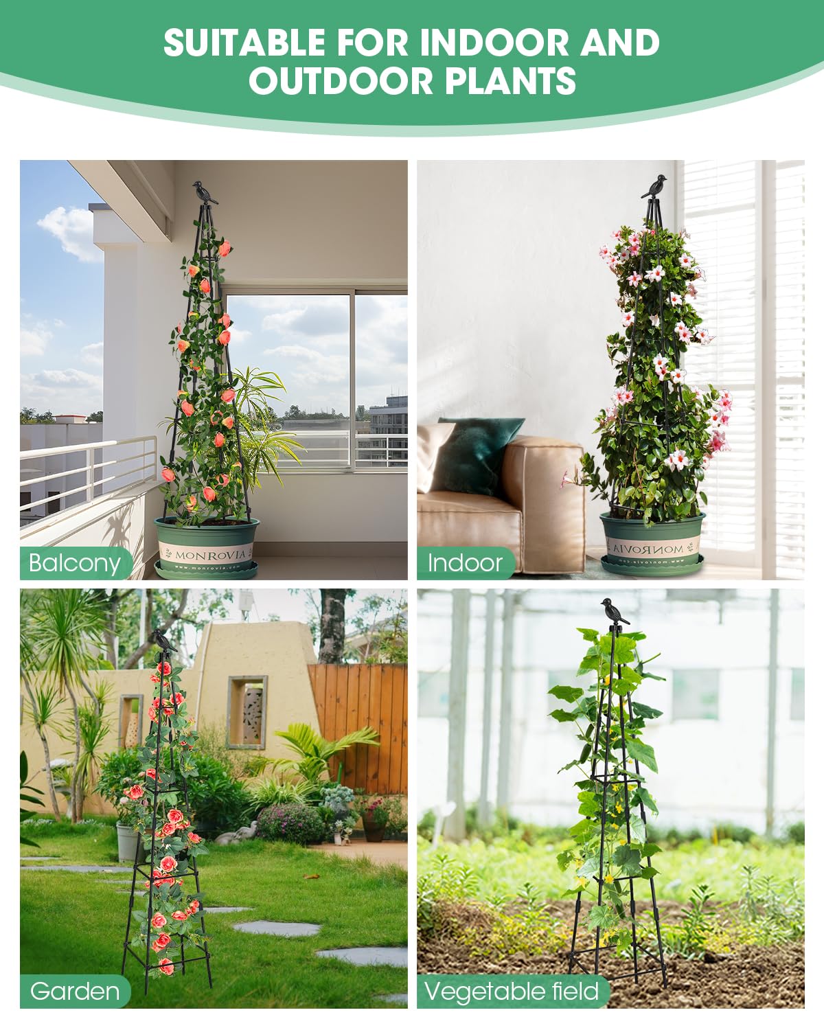 MYMULIKE 2Pack Garden Trellis for Climbing Plants Outdoor Indoor Pot 67'' Cucumber Trellis for Climbing Plant Support for Climbing Vegetables Plants Garden Obelisk Trellis Tomato cage & Climbing Rose