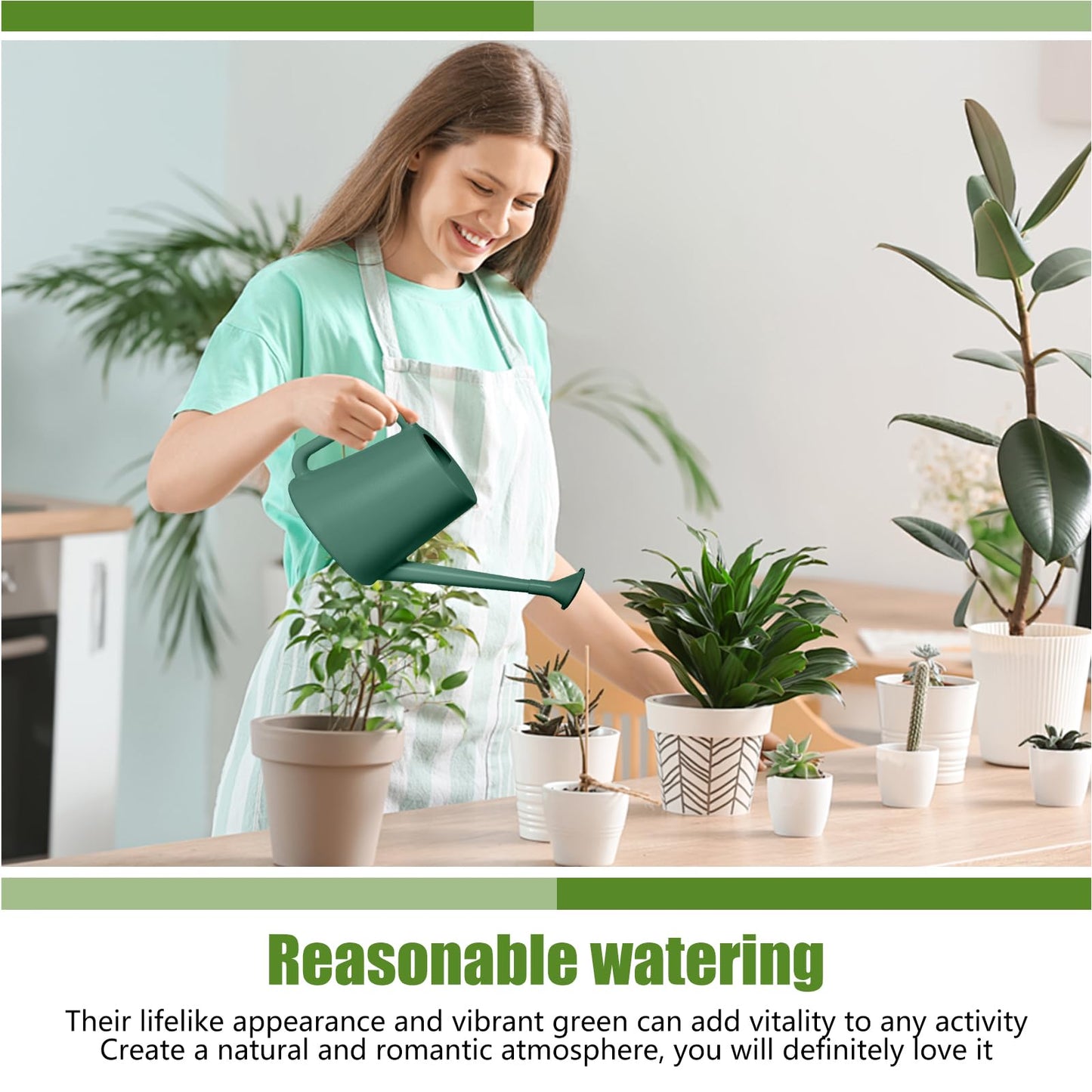 ZXJ Plant Watering Can - for Indoor and Outdoor Home Garden Plants - with Long Spout - Blackish Green - 1/2 Gallon