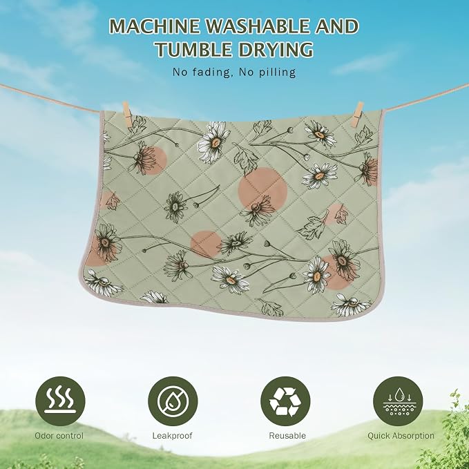 IEUUMLER Washable Pee Pads for Dogs, 2 Pack Non-Slip & Waterproof Pack Whelping Pad, Reusable Washable Puppy Potty Training Pad with Fast Absorbent for Playpen EU007 (Grass Green Daisy, 24"X48"-2pcs)