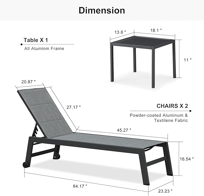 PURPLE LEAF Outdoor Chaise Lounge Set of 2 Aluminum Patio Lounge Chair
