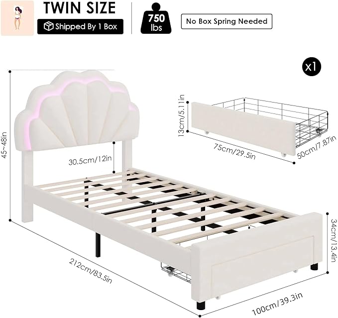 HIFIT Twin Upholstered Smart LED Bed Frame