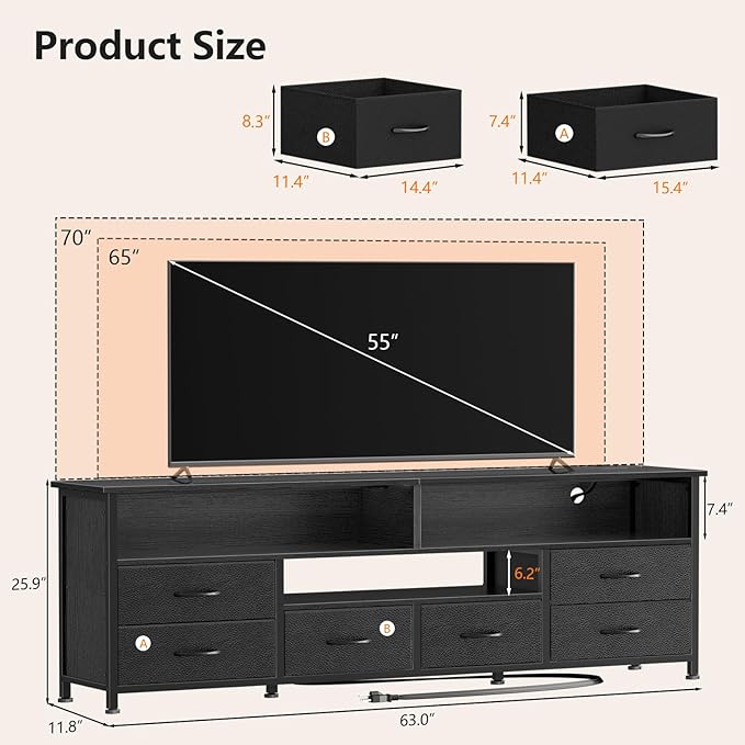 Furologee 63 Inch Entertainment Center Dresser