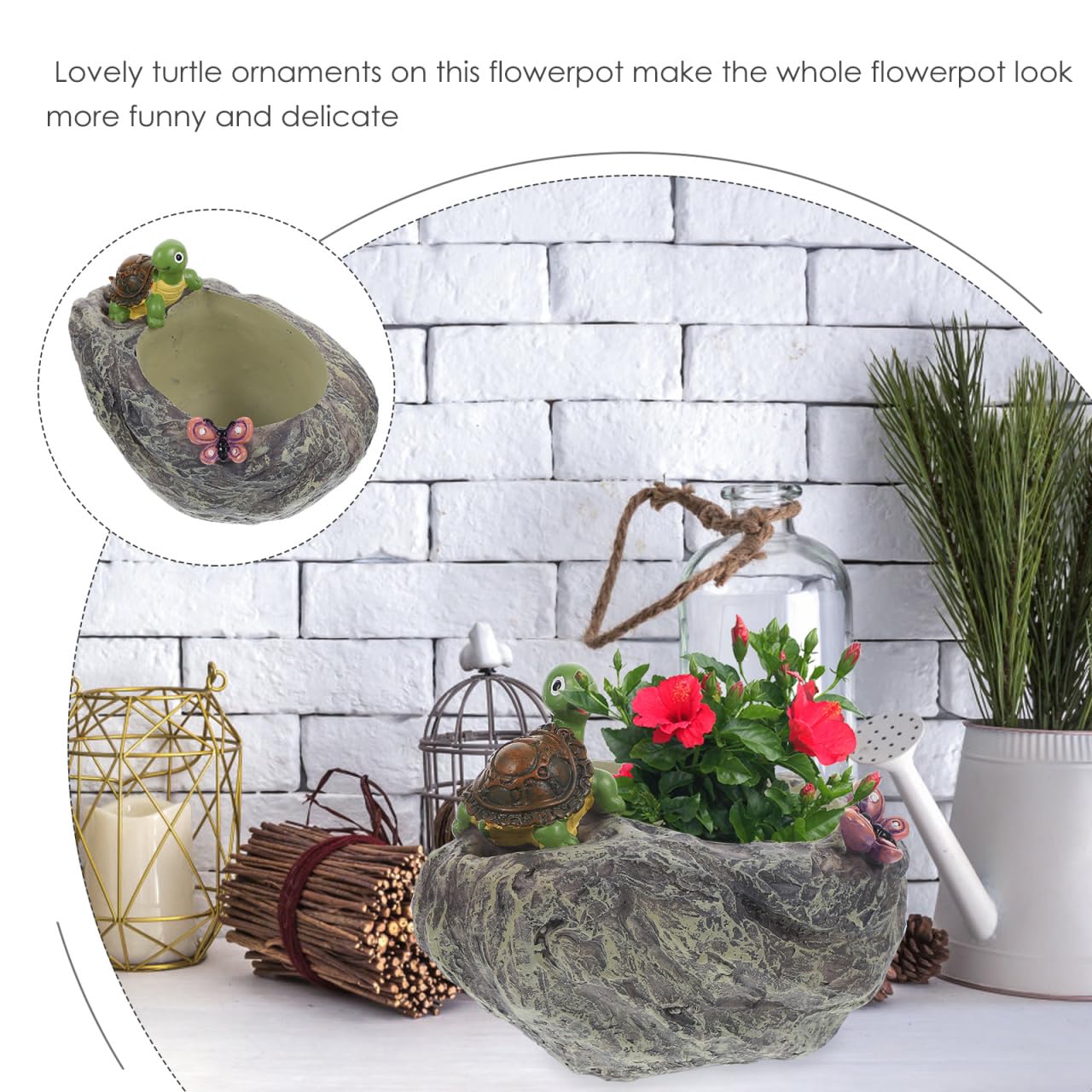 VANZACK Turtle Planter - Unique Resin Flower Pot for Succulents & Garden Decor, Cute Animal Planter for Patio, Balcony, or Outdoor Decoration (5.3x4.9 Inch)