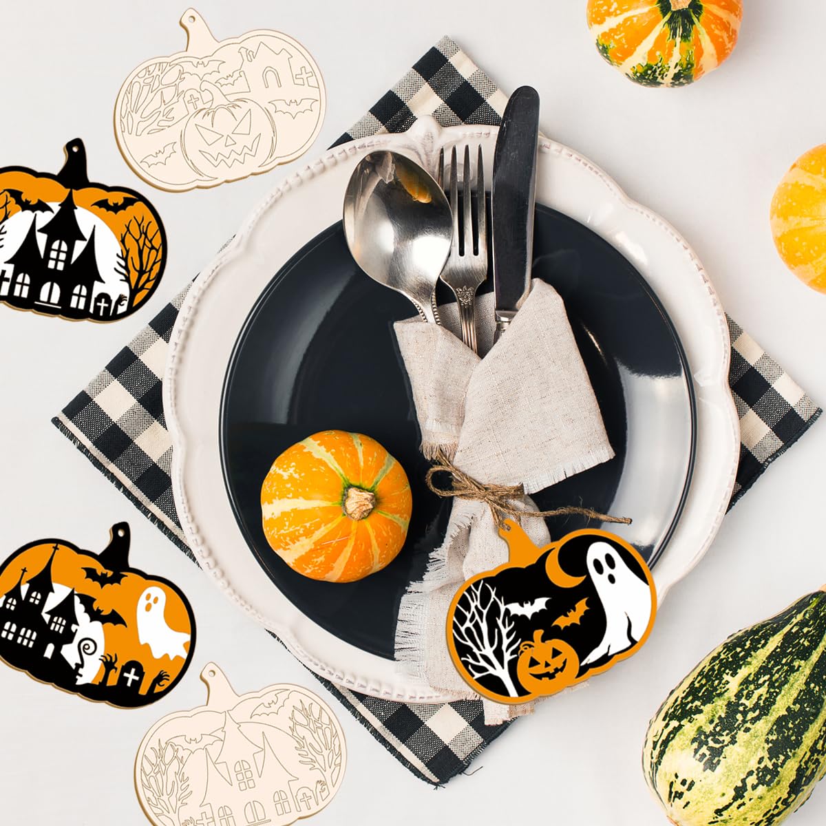Pumpkin Wood Cutouts-24Pcs Halloween Painting Crafts for Kids DIY Halloween Unfinished Pumpkin Hanging Wooden Ornaments