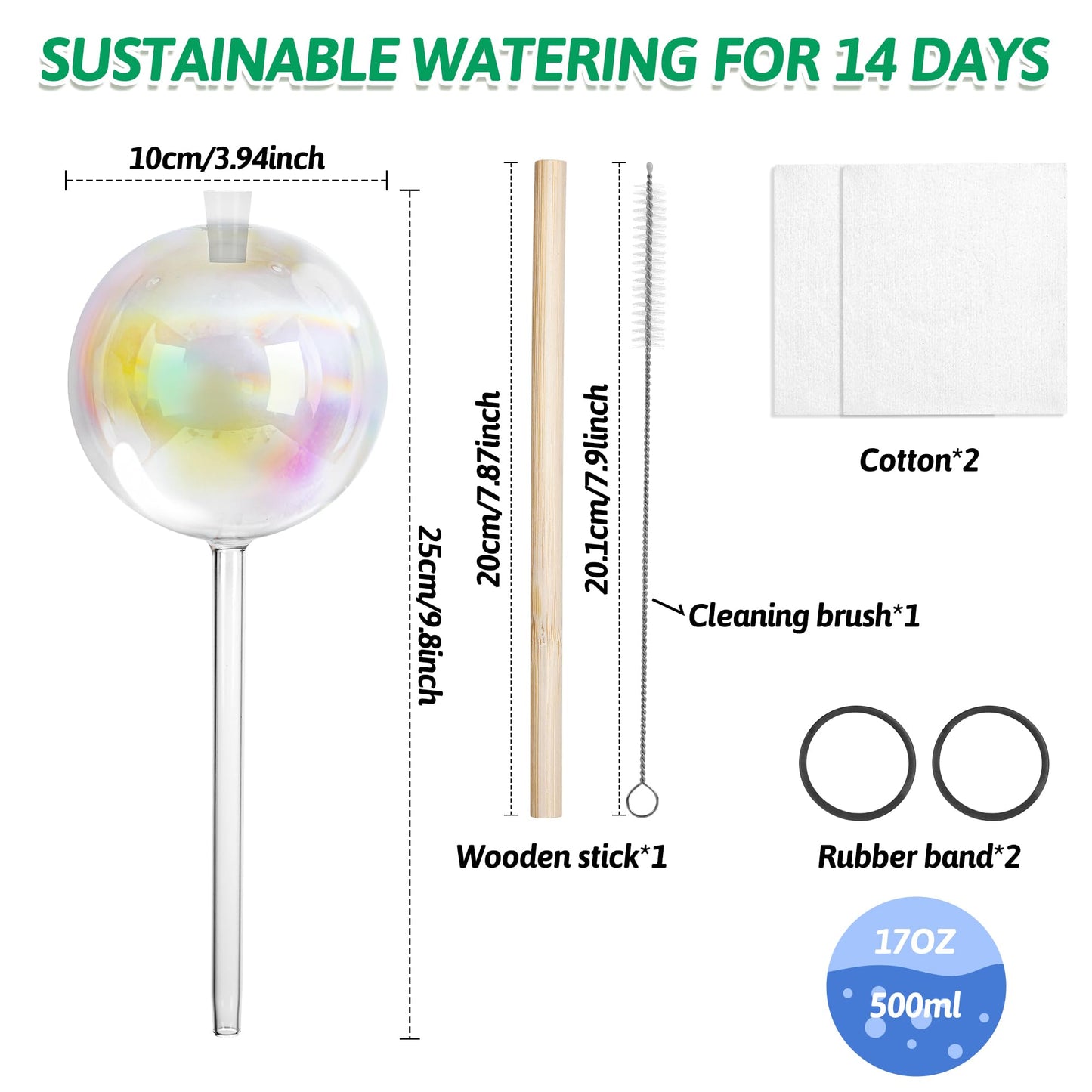17 oz Up 2 Weeks Large Plant Watering Globes, Self Watering Planter Insert Iridescent Rainbow Self Watering Globes, Vacation Plant Watering Devices-Watering Bulbs for Indoor Outdoor (Large 2-Pack)