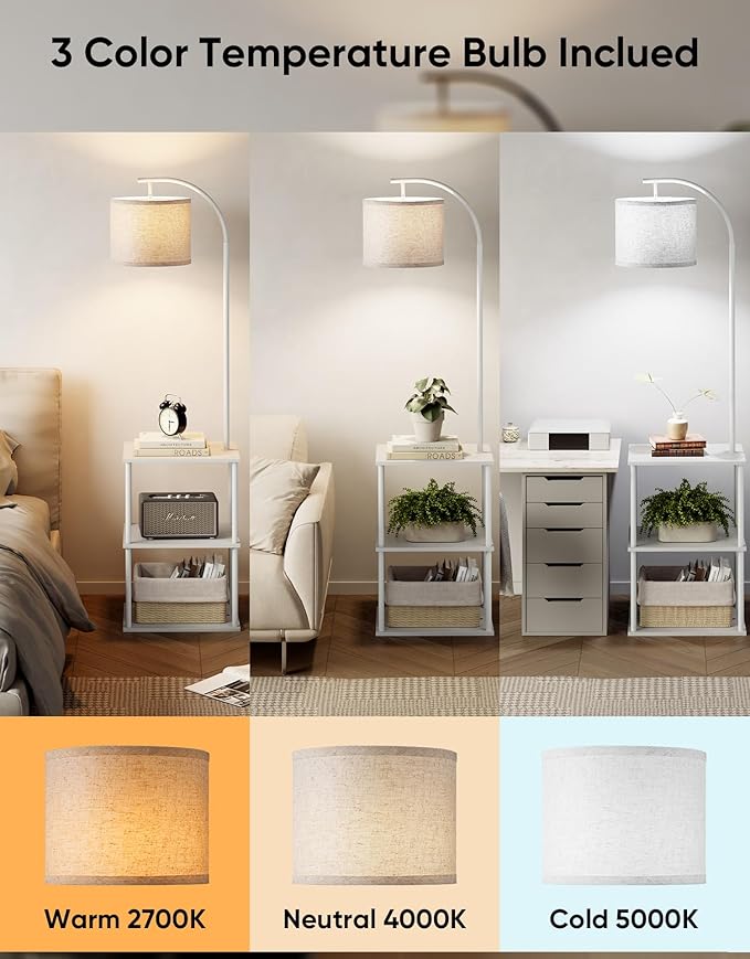 PARTPHONER Floor Lamp with Table, Night Stand with Lamp, Narrow Side Table with