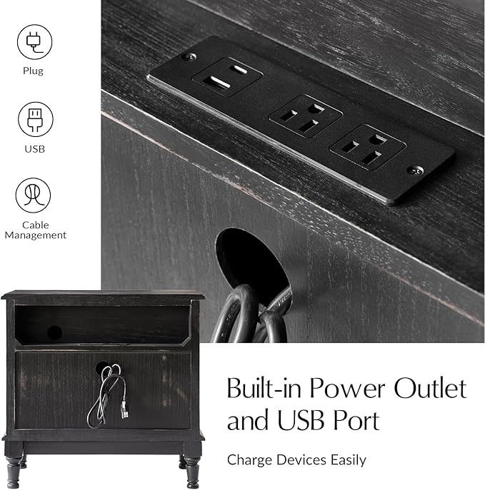 HULALA HOME Solid Wood Storage End Tables