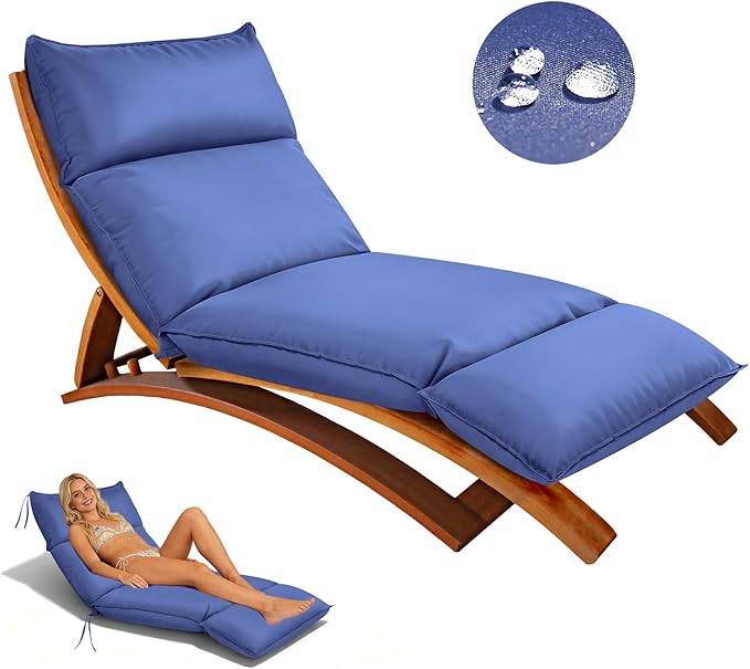 Outdoor Chaise Lounge Chair Cushion, Waterproof Non-Slip Patio Chaise Lounge
