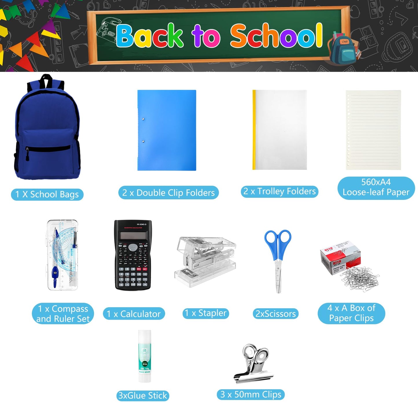 Gilprop 81 Pcs School Supply Kit with Backpack Back to School Supplies Bundle Bulk School Essentials for Elementary Middle High School Students Includes Folders Notebooks Pencils and More(Blue)