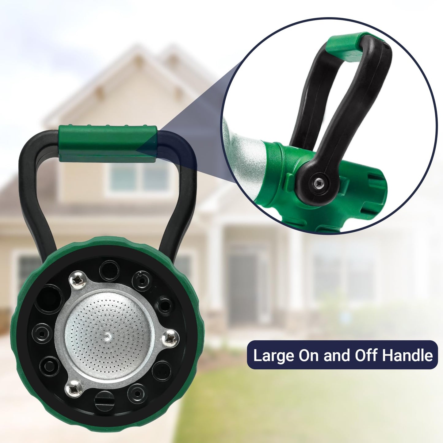 HugeDawn Garden Hose Nozzle, 6 Spray Patterns Heavy Duty Metal Water Nozzle with High Pressure for Watering, Cleaning, Washing (Green)