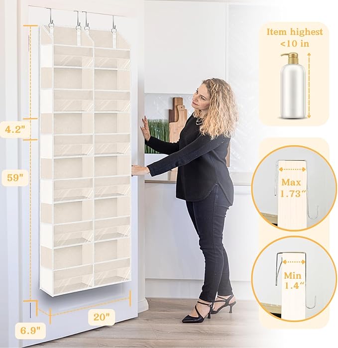 2 Pack Over The Door Organizer 6 Tiers, Extra Large Behind Door Storage of 12