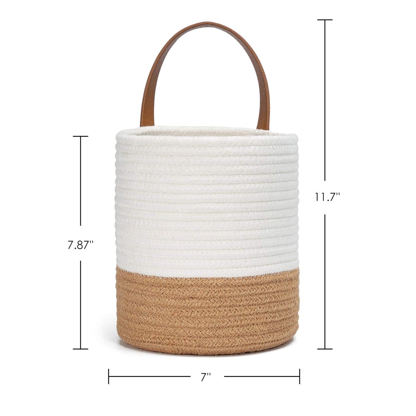 Goodpick 2pack Jute Rope Hanging Basket - Small Woven Fern Wall Hanging Baskets Flower Plants, Woven Basket Key Storage Baskets, White and Jute 7.87 x 7 x 11.7 inches